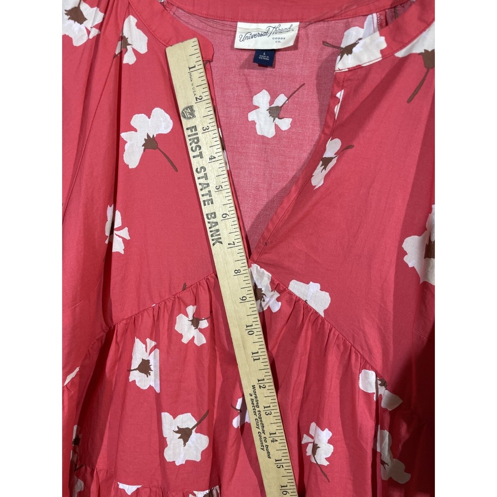 Universal Thread Puff Sleeve Floral Tiered Babydoll Dress Sz L Coral Beach Boho - Picture 14 of 14